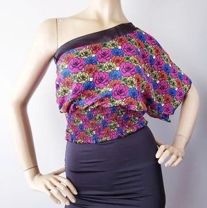 Vivace Floral Smocked Waist One Shoulder Blouse